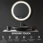 Bathroom Mirror with LED Light, 3-Tone Adjustable Brightness and Memory Function, Ø60 cm, Gold