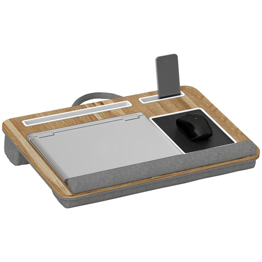 15.6" Laptop Stand with Mouse Pad and Palm Rest, Tablet and Smartphone Slot, Oak