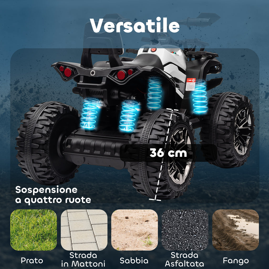 12V Electric Quad Bike for Children Ages 3-5 with Headlights and Pedal, USB Port for Music, White