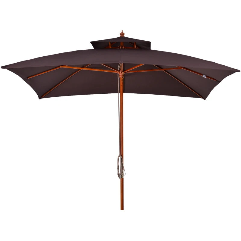 3x3 m Garden and Terrace Umbrella with 8 Ribs and 2-Tier Parasol Cover, Brown - Borge' Group Limited