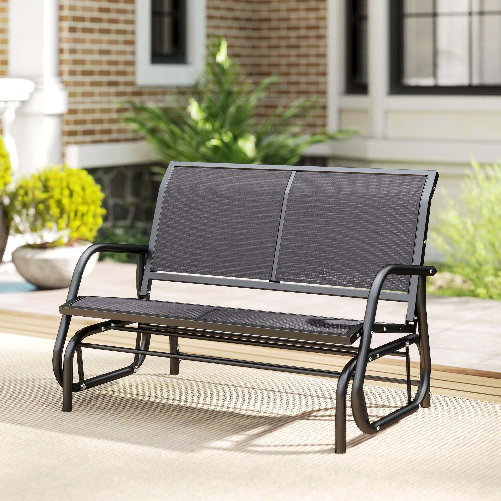 Outsunny 2-Seater Garden Swing Bench in Metal and Mesh Fabric, 120x70x85 cm, Grey