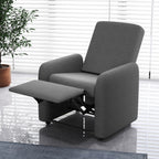 Reclining Armchair 115° max with Footrest and 4 Wheels, in Polyester and Wood, 76x78.5x102 cm, Gray
