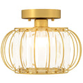 Modern and Minimal LED Cage Ceiling Light with 18 Crystals, Gold Metal, Ø27x19 cm