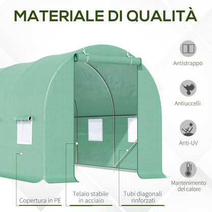 Garden Tunnel Greenhouse 4.5x2x2 m with Rounded Roof, PE & Metal, Green