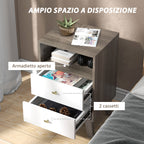 Set of 2 Modern Bedroom Nightstands with 2 Drawers and Open Compartment, 40x34x64cm, Grey