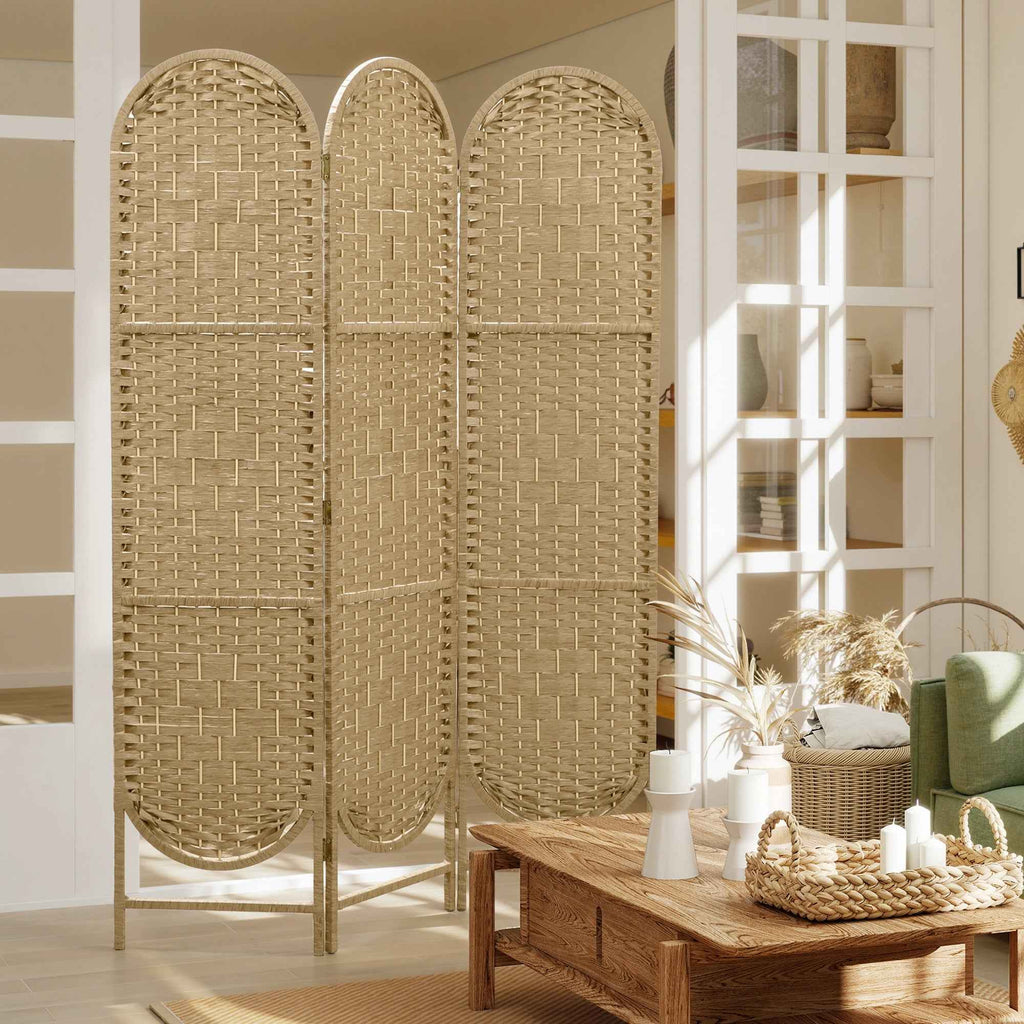 HOMCOM 3-Panel Folding Room Divider, 120x170 cm, Bohemian Style, Made of Paper and Pine Wood, Wood Color