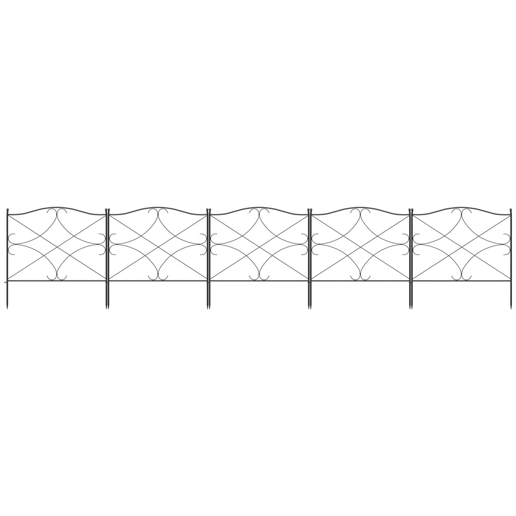 5-Panel Outdoor Metal Fence with Posts, 305x62 cm, Black