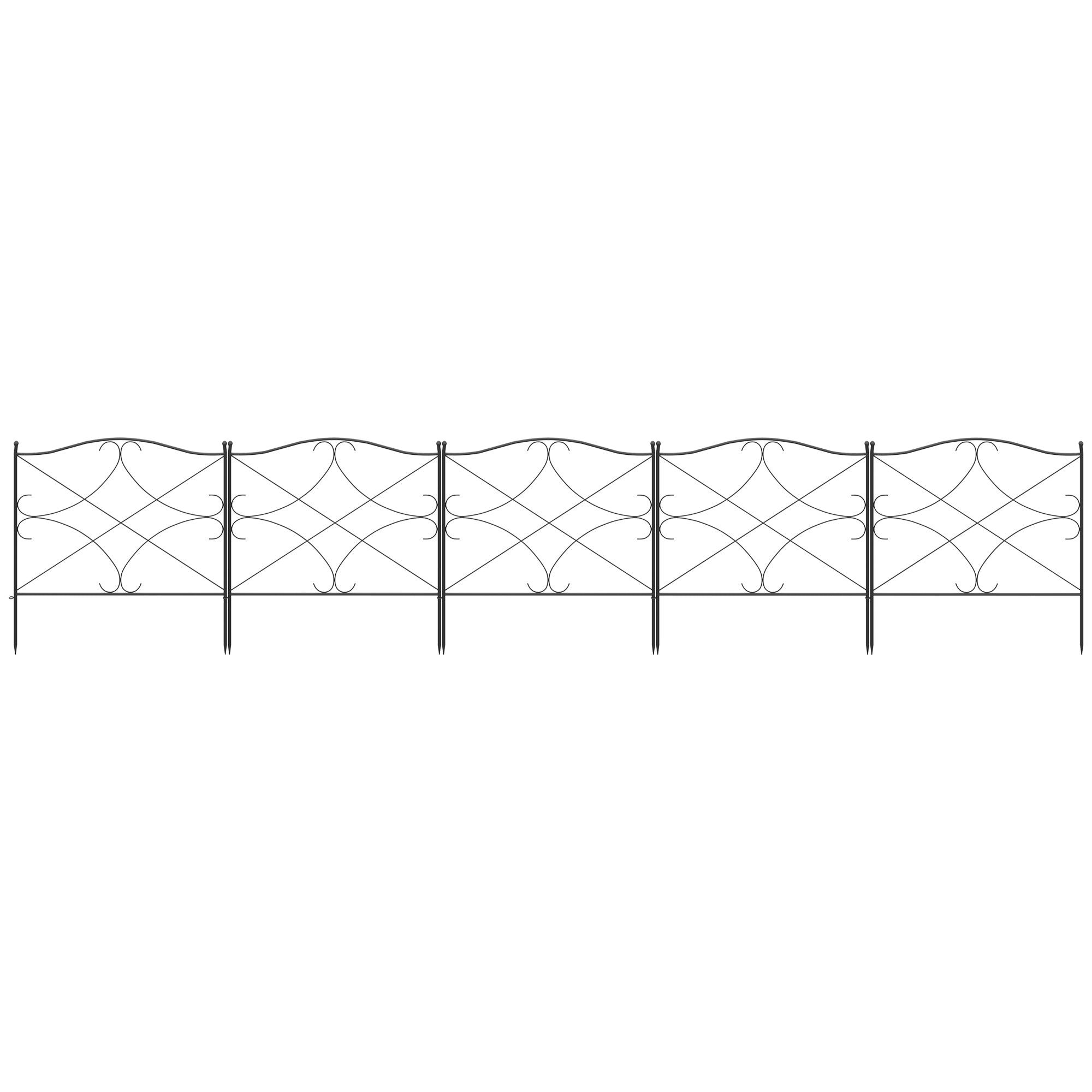 5-Panel Outdoor Metal Fence with Posts, 305x62 cm, Black