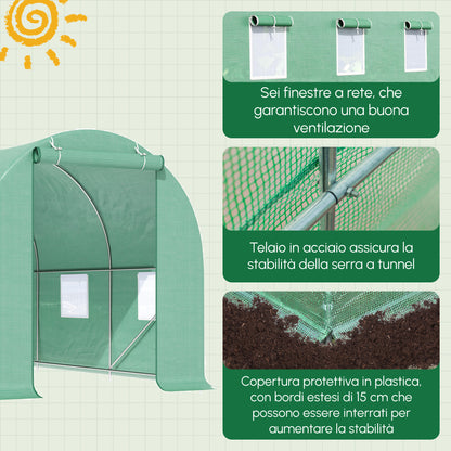 Garden Tunnel Greenhouse 4.5x2x2 m with Rounded Roof, PE & Metal, Green