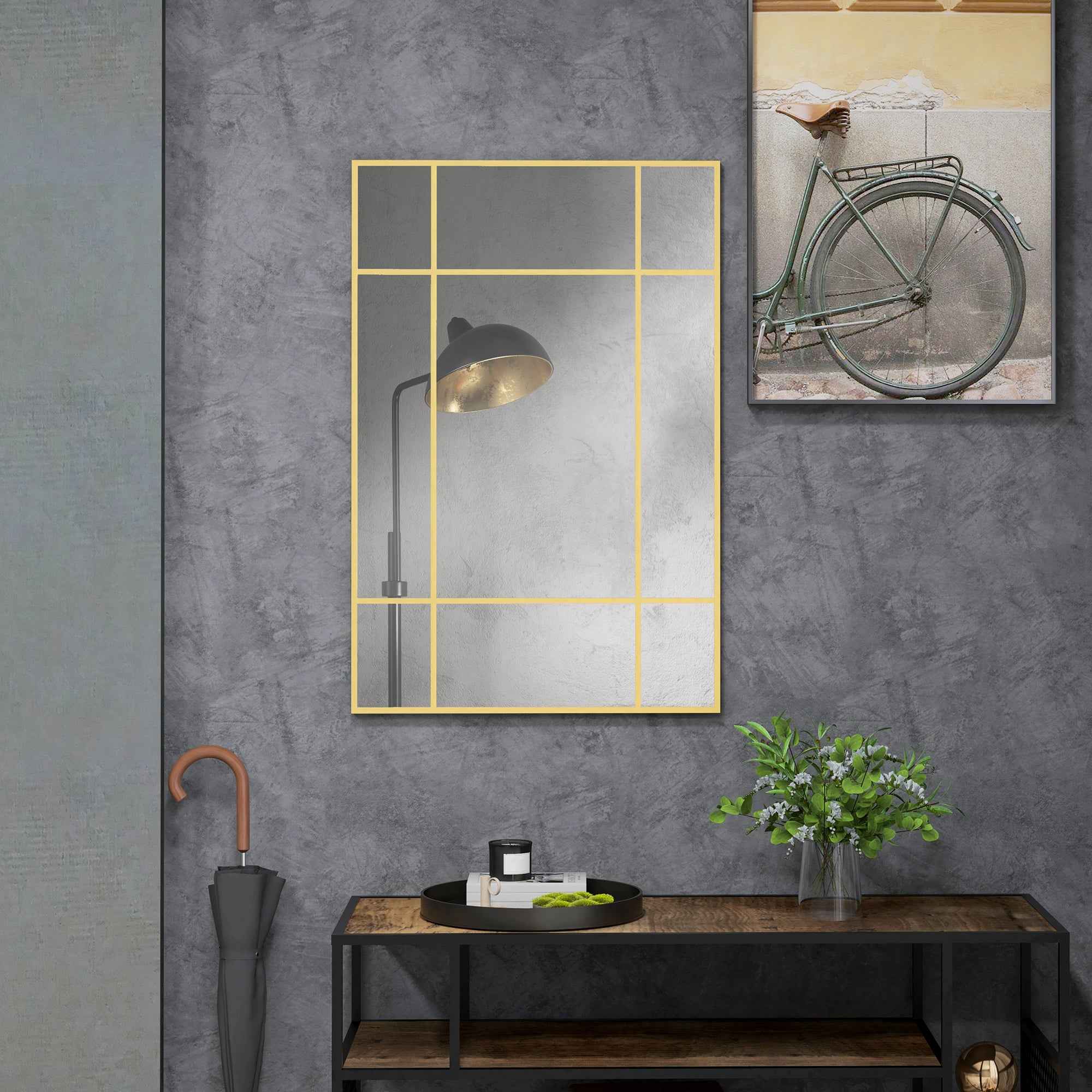 HOMCOM Window Style Wall Mirror with Vertical and Horizontal Mounting, 90x60 cm, Gold