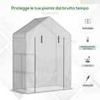 Outsunny Outdoor Garden Greenhouse in PE and Steel with 2 Shelves and Roll-Up Door, 143x73x195 cm, White
