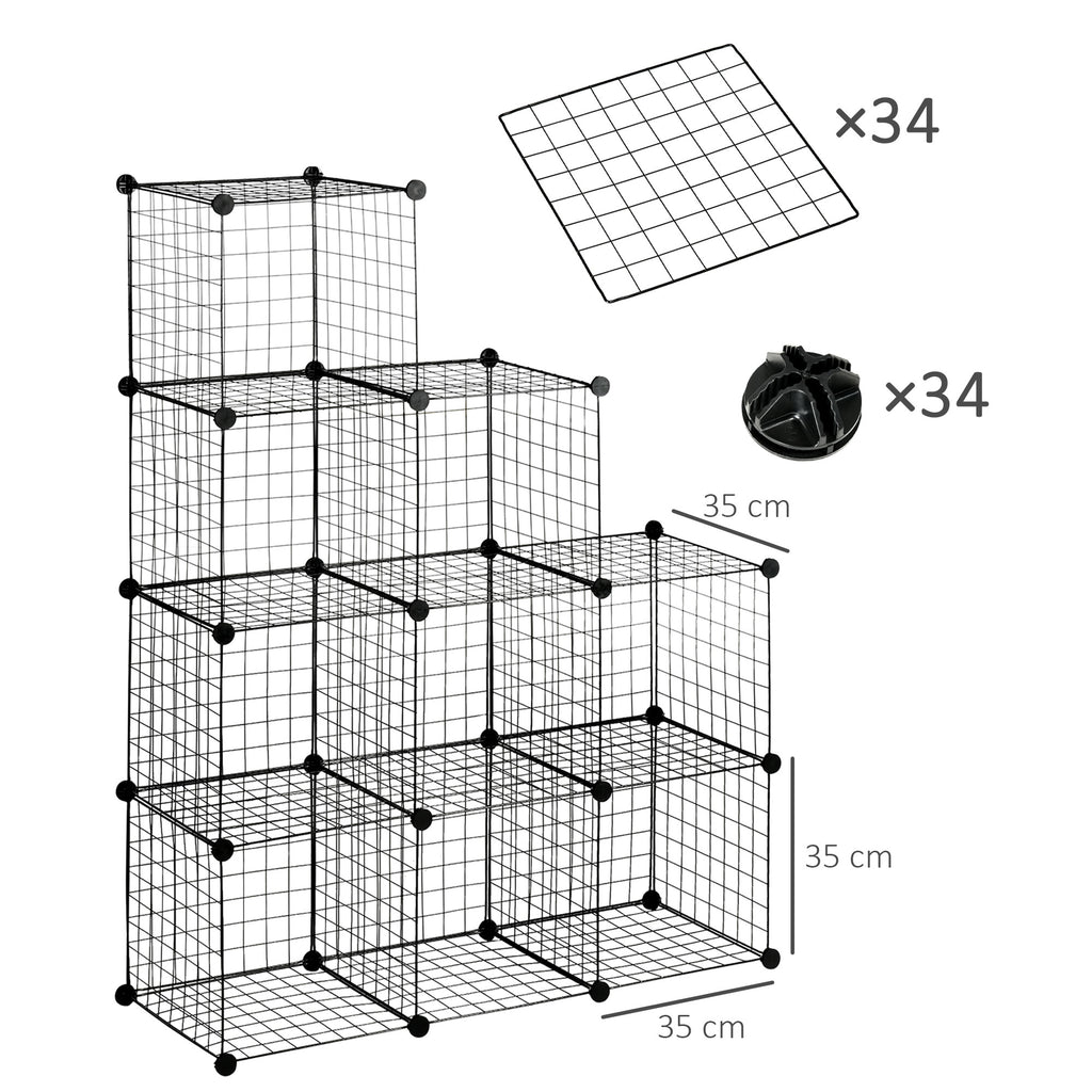 Space-saving bookcase cabinet, 9 mesh cubes with steel and PP panels, 35x35x35 cm, Black