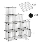 Space-saving bookcase cabinet, 9 mesh cubes with steel and PP panels, 35x35x35 cm, Black