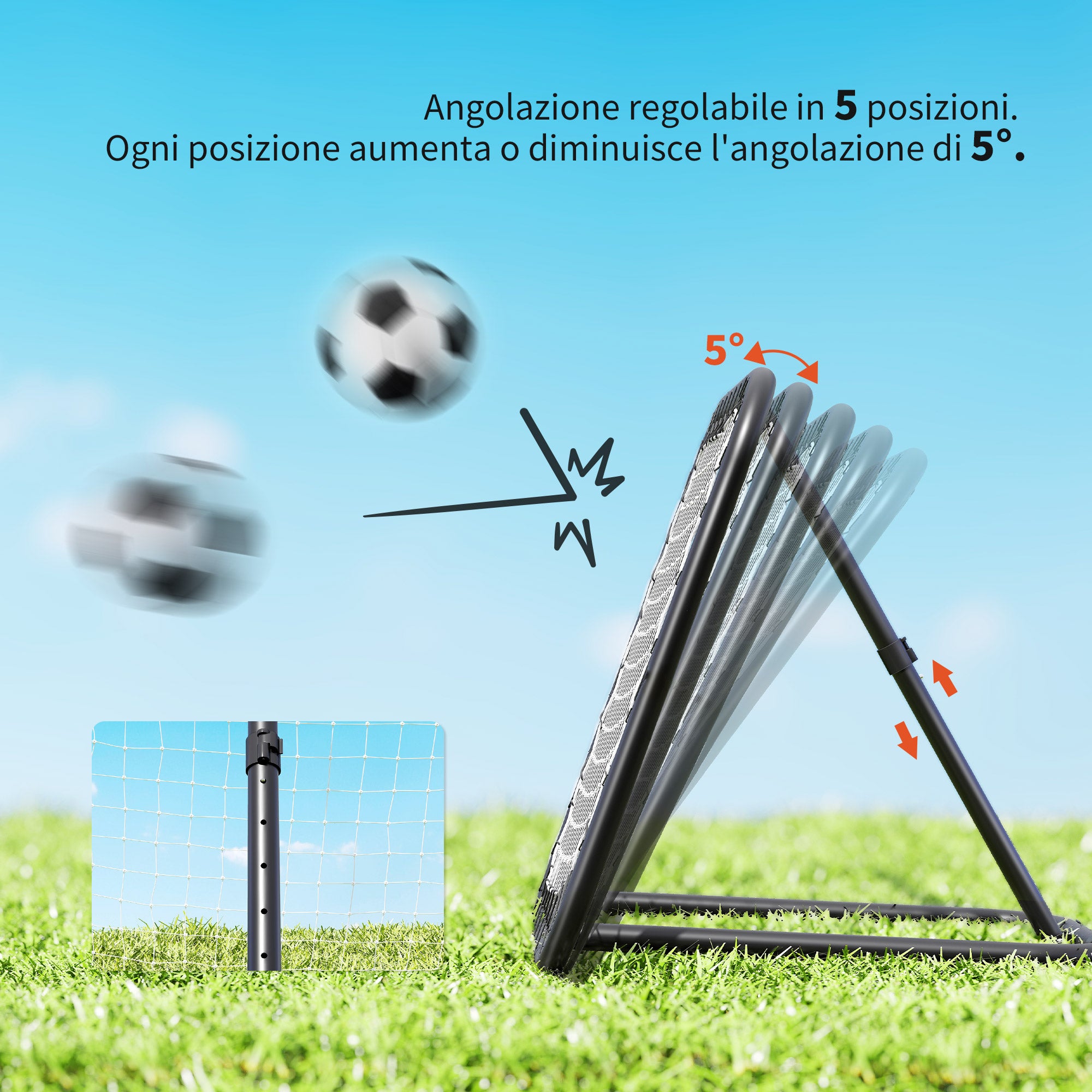 Metal Soccer Rebounder with Adjustable Angle, 78x84x65-78 cm