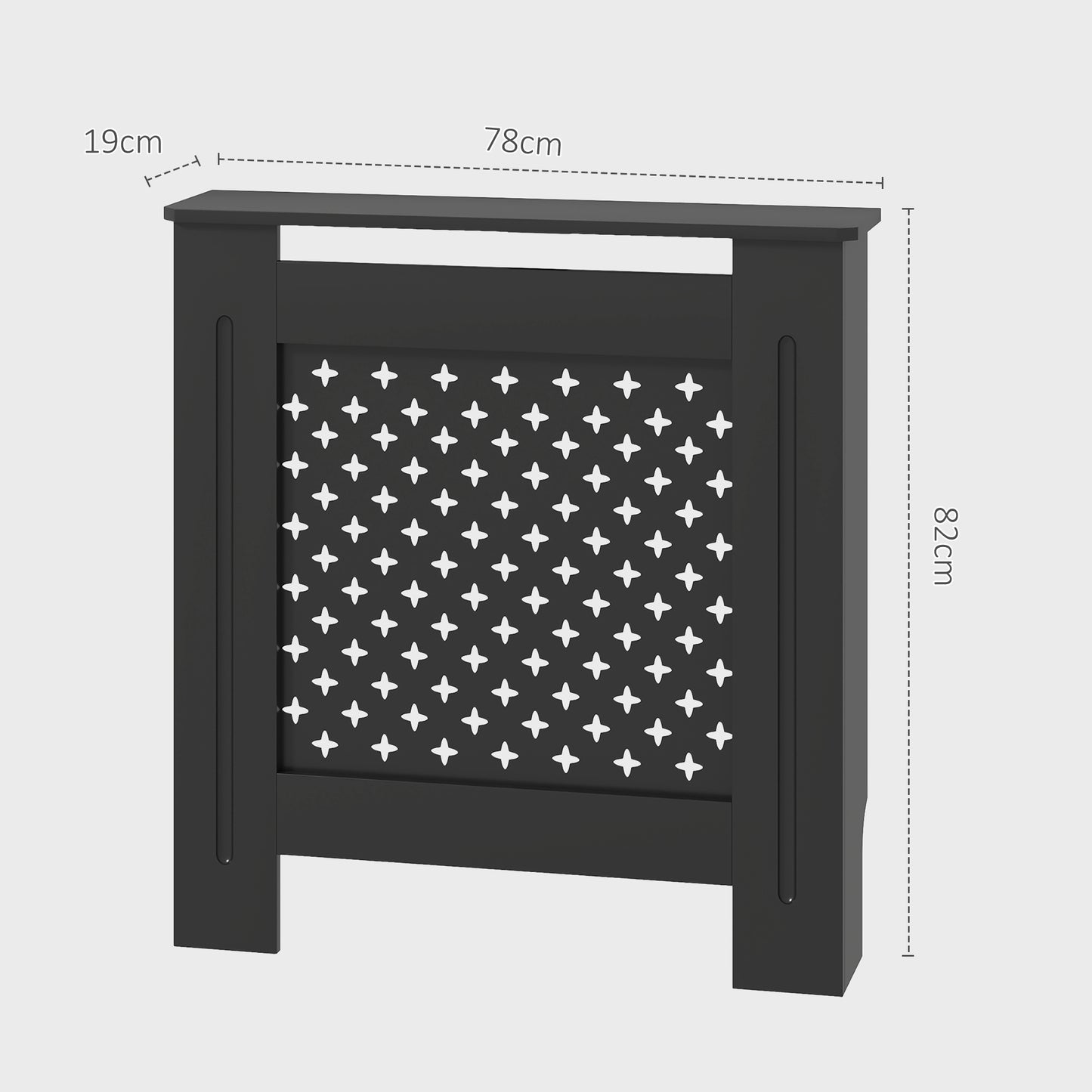 Cross-Perforated MDF Wood Radiator Cover with Shelf and Wall Mounting, 78x19x82 cm, Black