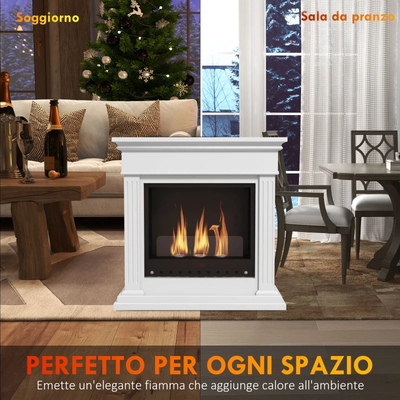 White Bioethanol Fireplace with 3 0.4L burners, glass panel and cover 18, 76x28x76cm - Borgè