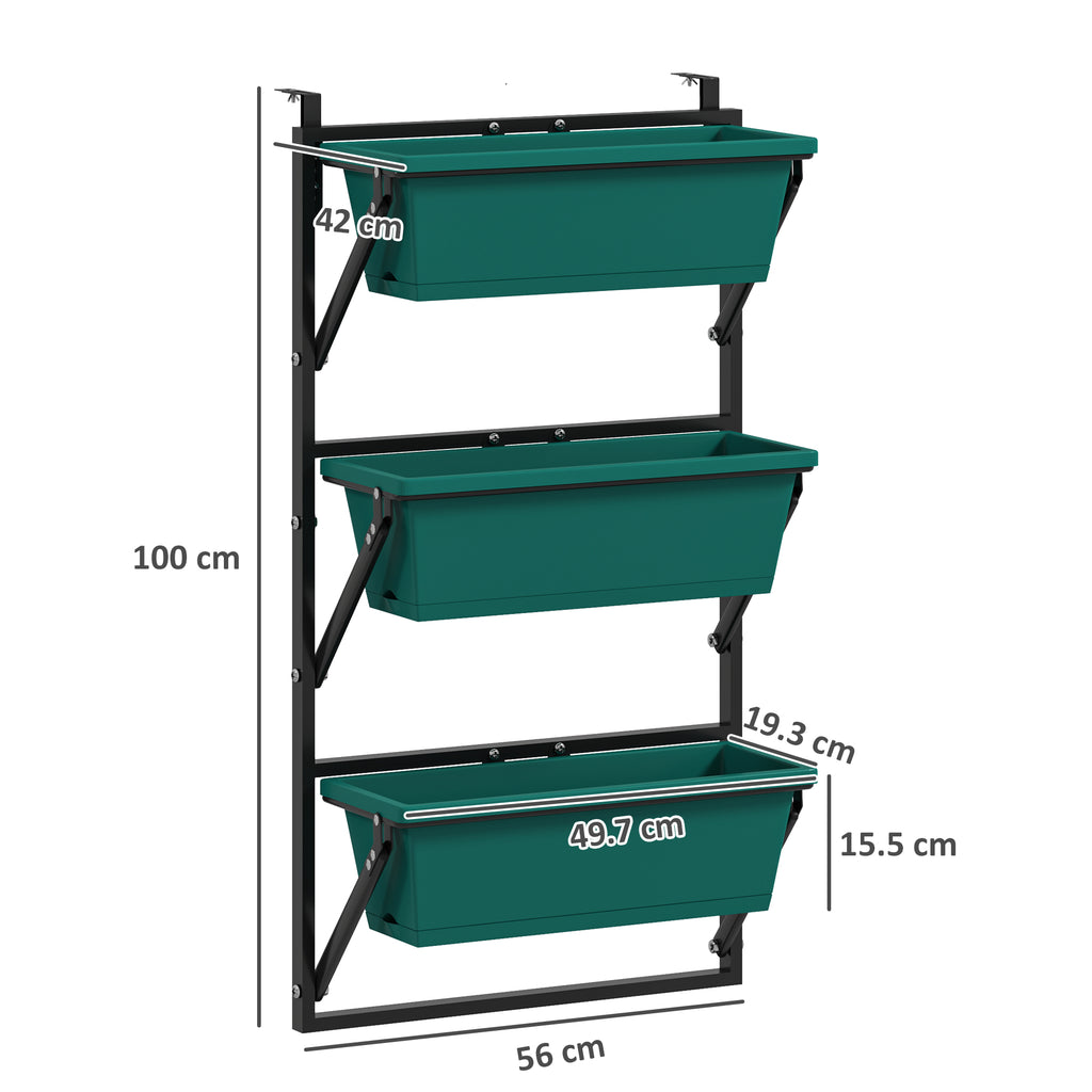 Vertical Outdoor Planter and 3 Plastic Plant Pots with Drainage Holes, 56x42x100 cm, Green