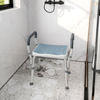 Adjustable Shower Stool with Armrests and Drainage Holes, Made of Aluminum, HDPE and EVA, 52x45x57-69 cm