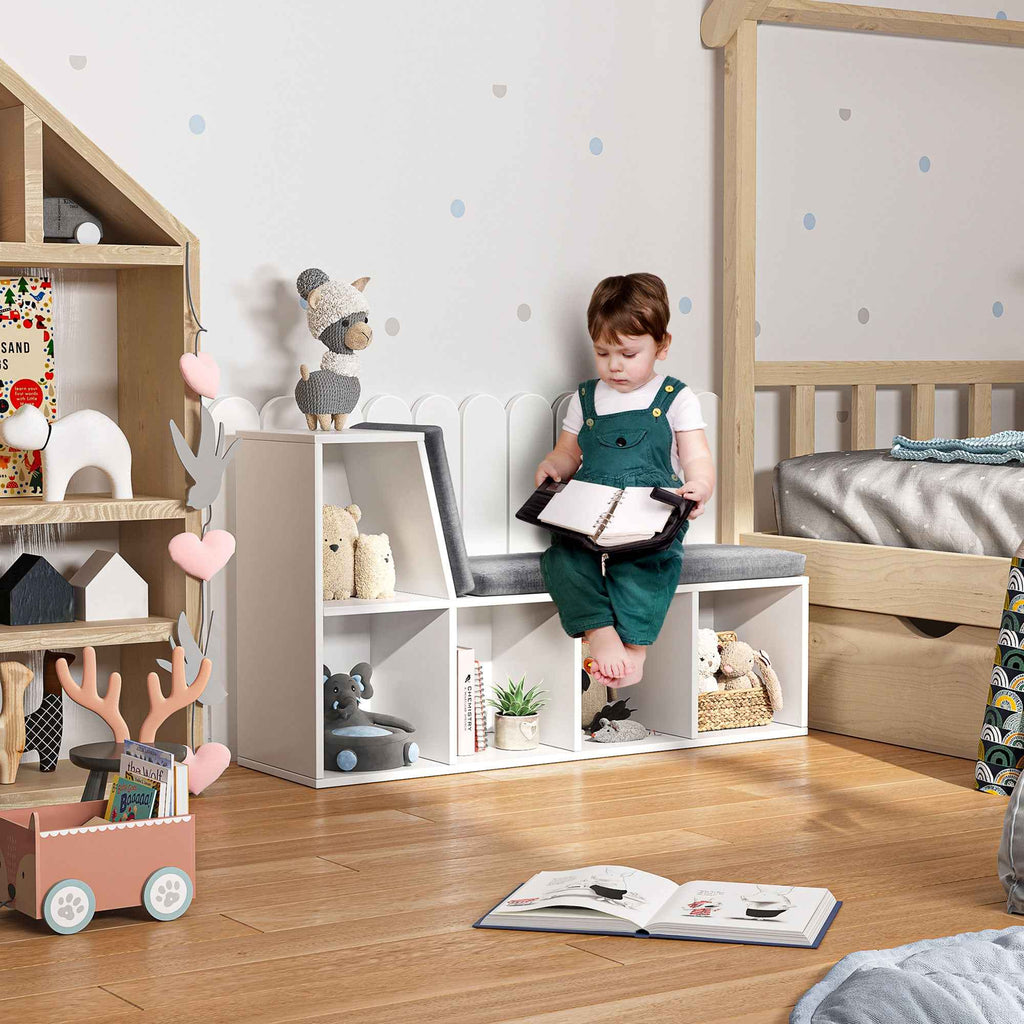 HOMCOM Modern 5-Tier Open Bookcase with 2 Cushions, Wooden, 108x30x60 cm, Grey
