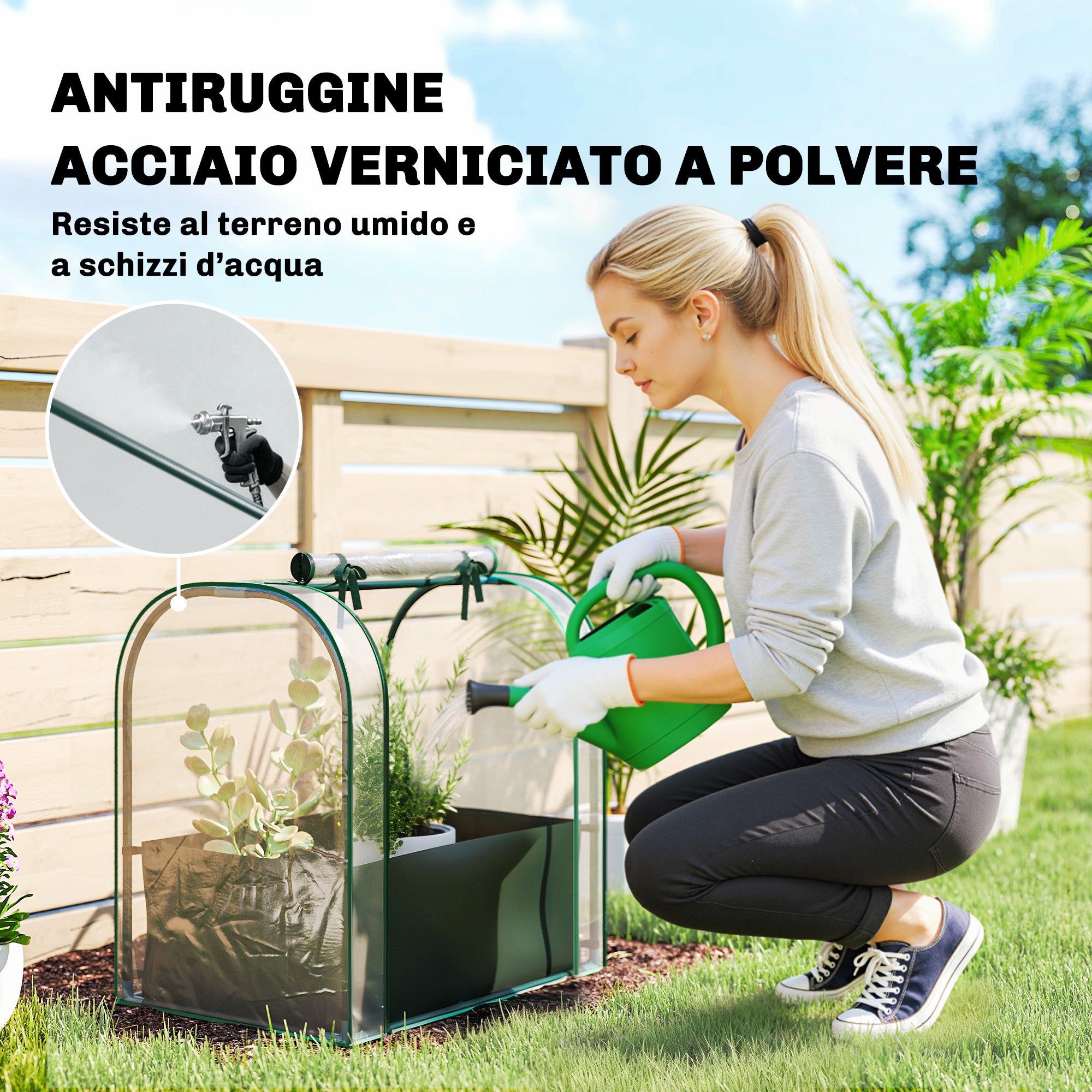 Outsunny Mini Greenhouse with Grow Bag and Roll-Up Door, 68x50x70 cm, Dark Green