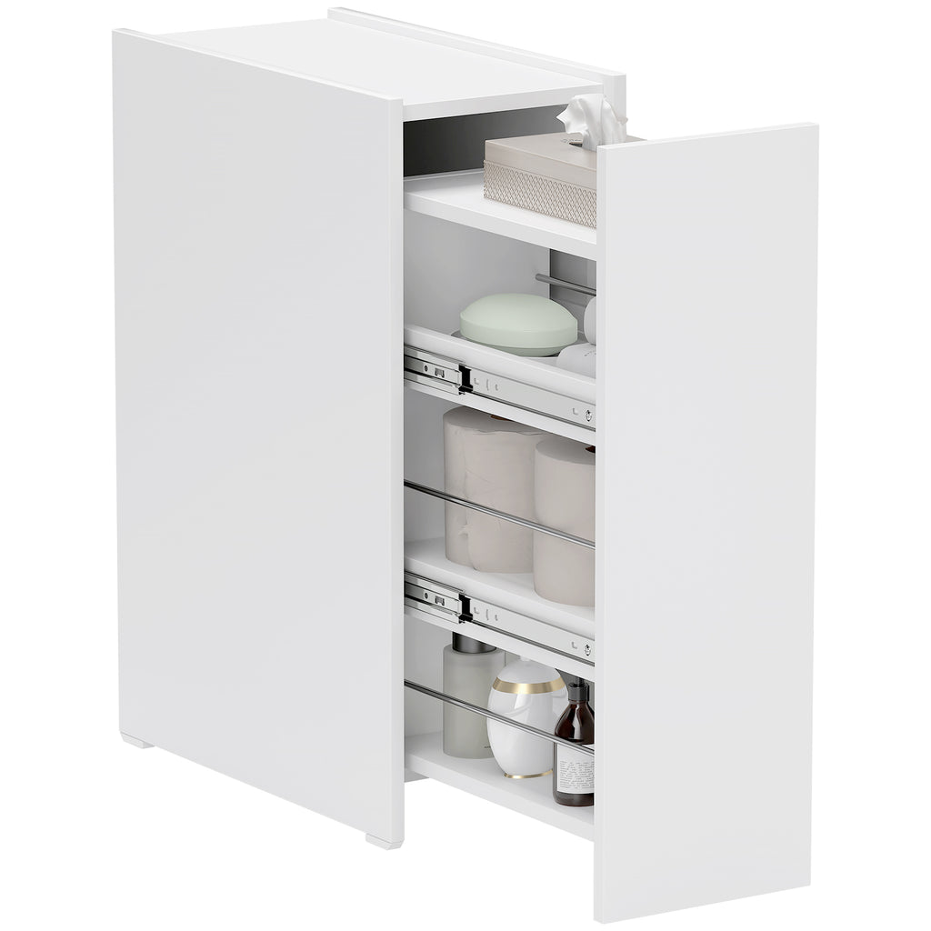 Space-saving 3-level bathroom cabinet with sliding rails, in wood, 47x25x66.5 cm, white