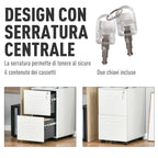 Office Drawer Cabinet with Wheels, 2-Drawer File Cabinet with Lock and 2 Keys in Steel, 39x48x67cm, White