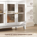 Kitchen Sideboard Cabinet Buffet with Glass Doors, 100x35x80.3 cm, White and Oak