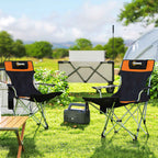 Outsunny Set of 2 Folding Camping Chairs with Footrest and Cup Holder, 82x50/100x88 cm, Black and Orange