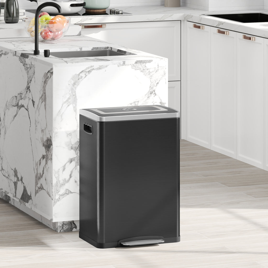 20L 2-Section Garbage Can with Silent Lid, Stainless Steel and PP, 40x34.8x59 cm, Black
