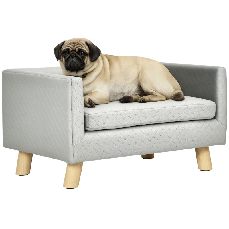 Scandinavian Style Dog and Cat Sofa with Upholstered Velvet and Wood Cushion, 64x45x36cm, Grey
