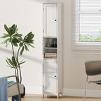 Tall Bathroom Cabinet with 2 Open Shelves and 2 Adjustable Shelving Cabinets, Wooden, 30x30x170 cm, White