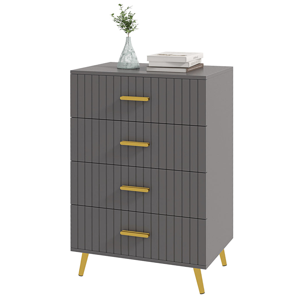 Modern 4 Drawer Chest of Drawers in Wood and Aluminum, 60x40x90 cm, Gold and Dark Grey