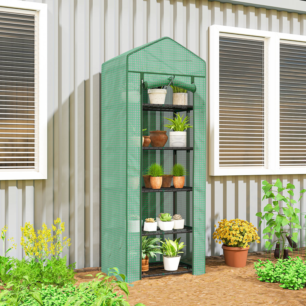 Outsunny 5-Tier Greenhouse with Zip Door, Steel and PE, 69x49x193 cm, Green