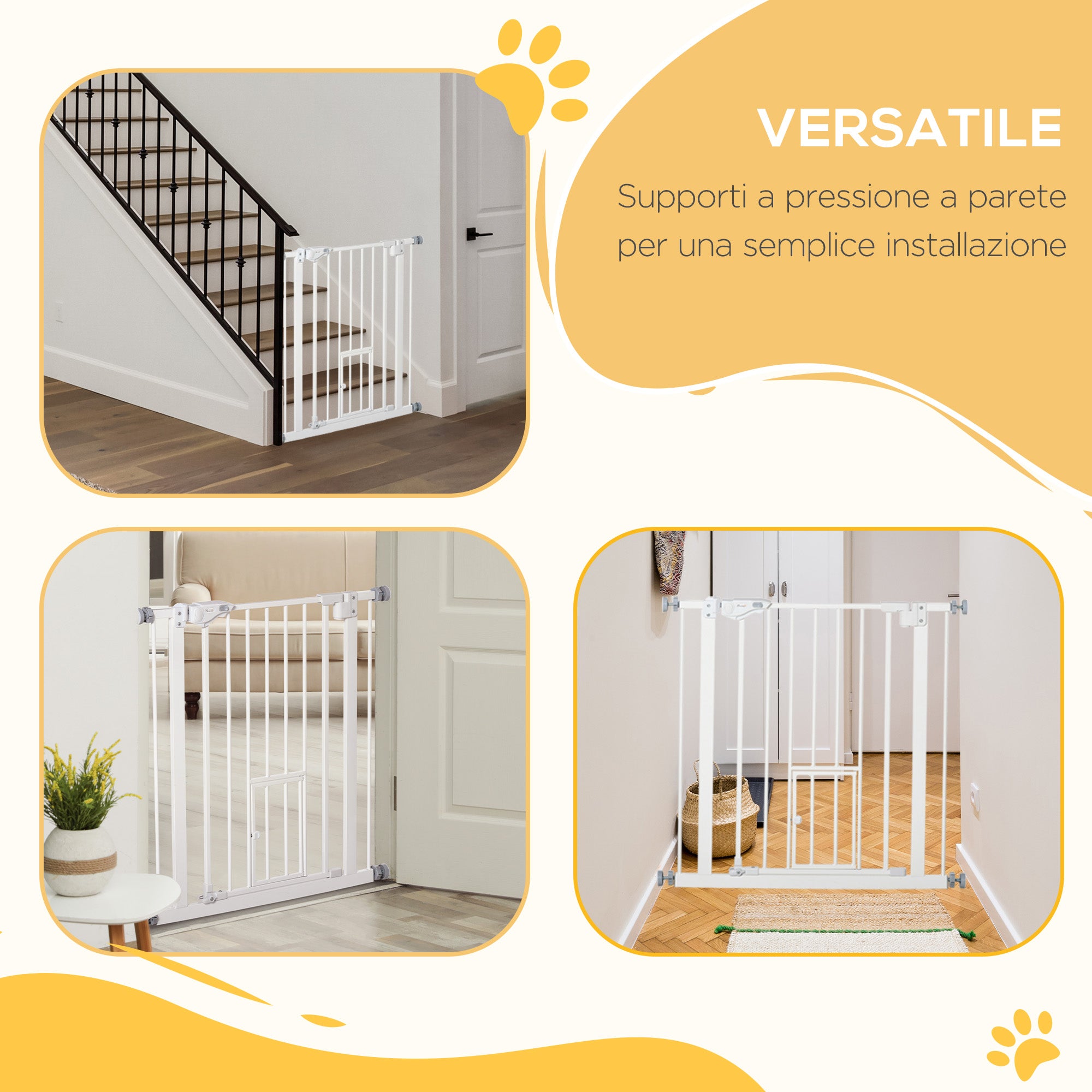 Dog Gate with Small Door, Pressure Fit and Self-Closing, 74-80x91.4cm, White