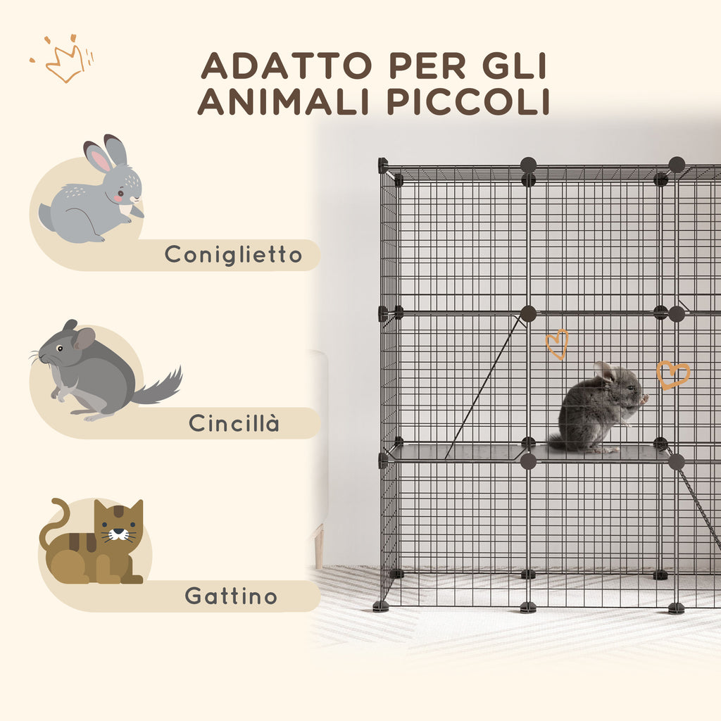 Modular Pet Playpen with 31 Panels, 2 Doors and 2 Ramps, Made of Steel and PP, 105x45x105 cm, Black