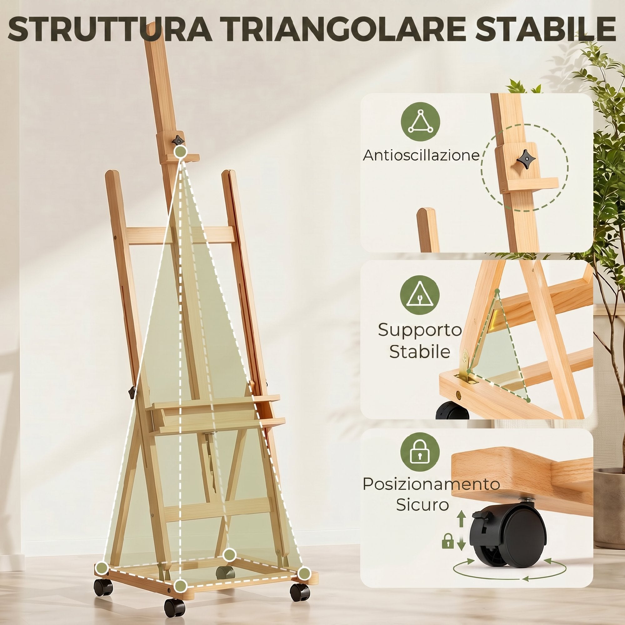Vinsetto Folding Easel with Wheels, for Painting on Canvas, in Adjustable Beech, for Studio, Artists and Painters