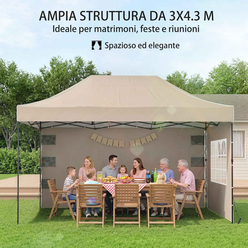 Outsunny Pop Up Folding Gazebo with Side Walls and Windows, 2.9 x 4.3 m, Metal and Oxford Fabric, Sand Brown