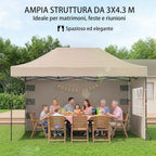 Outsunny Pop Up Folding Gazebo with Side Walls and Windows, 2.9 x 4.3 m, Metal and Oxford Fabric, Sand Brown
