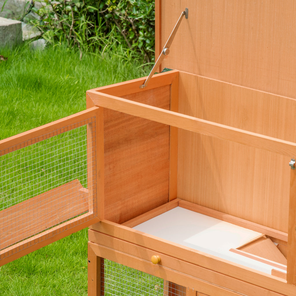 Outdoor Wooden Rabbit Hutch with House and 2-Storey Run, 122x48x100 cm