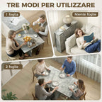 HOMCOM Folding Dining Table with Shelves, Drop-Leaf Top and Wheels, Cement Grey