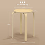 Set of 4 Round Modern Stackable Kitchen and Bar Stools in Wood, Ø40x54cm, Wood Color