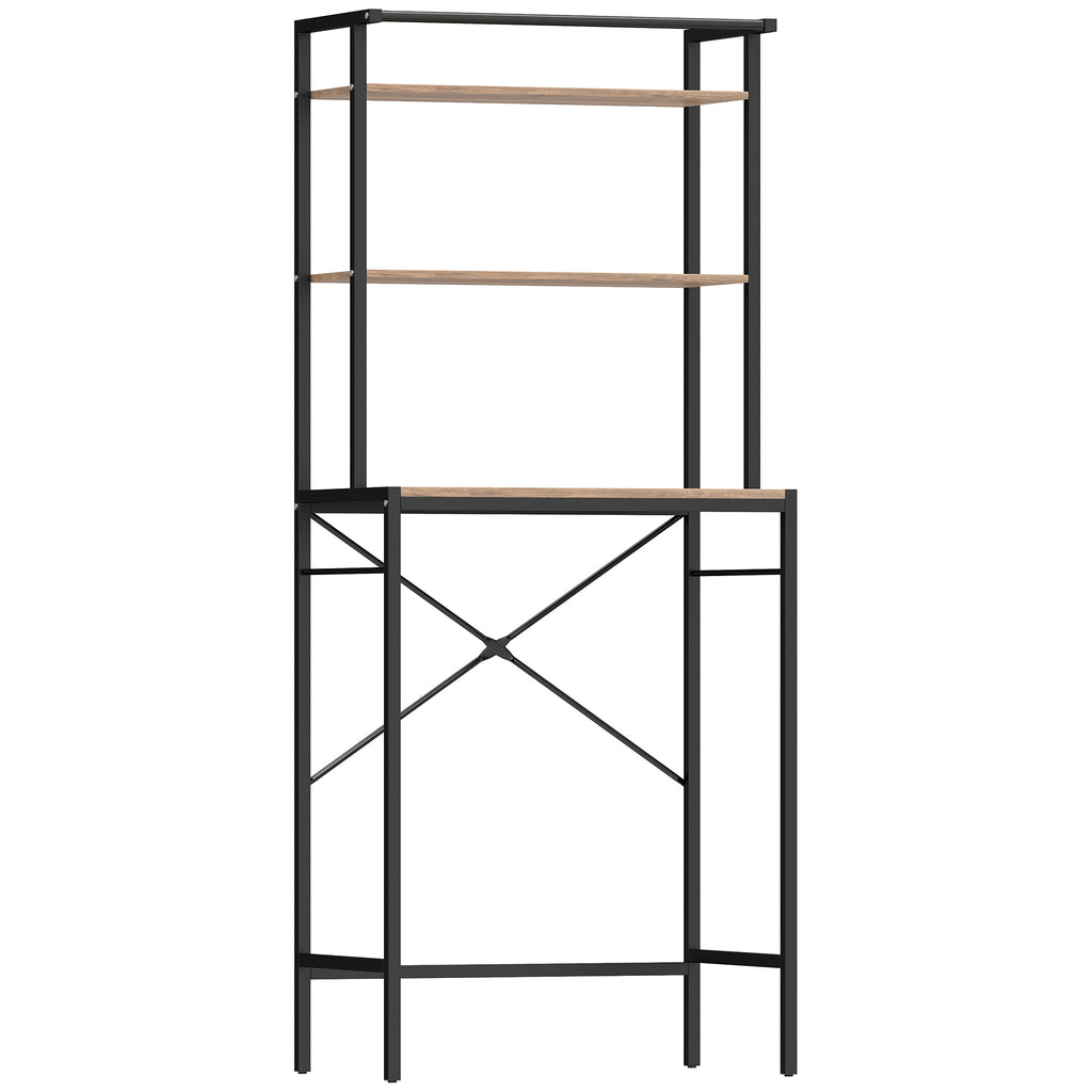 HOMCOM 3-Tier Washing Machine Cabinet with Hanging Rail, Wood and Steel, 67x40x161.8 cm, Brown and Black