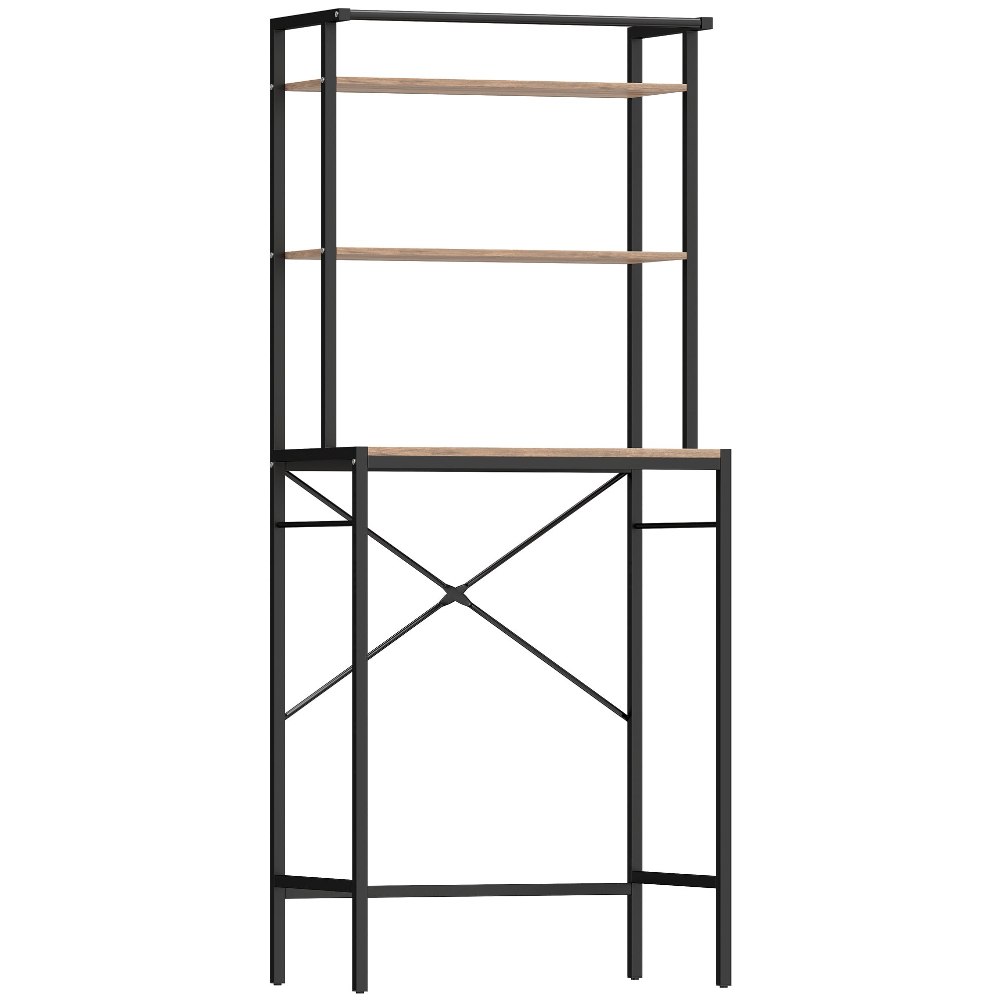 HOMCOM 3-Tier Washing Machine Cabinet with Hanging Rail, Wood and Steel, 67x40x161.8 cm, Brown and Black