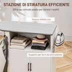 Mobile Ironing Board with 2-Door Cabinet and Open Space, 125x43.5x102.5 cm, White