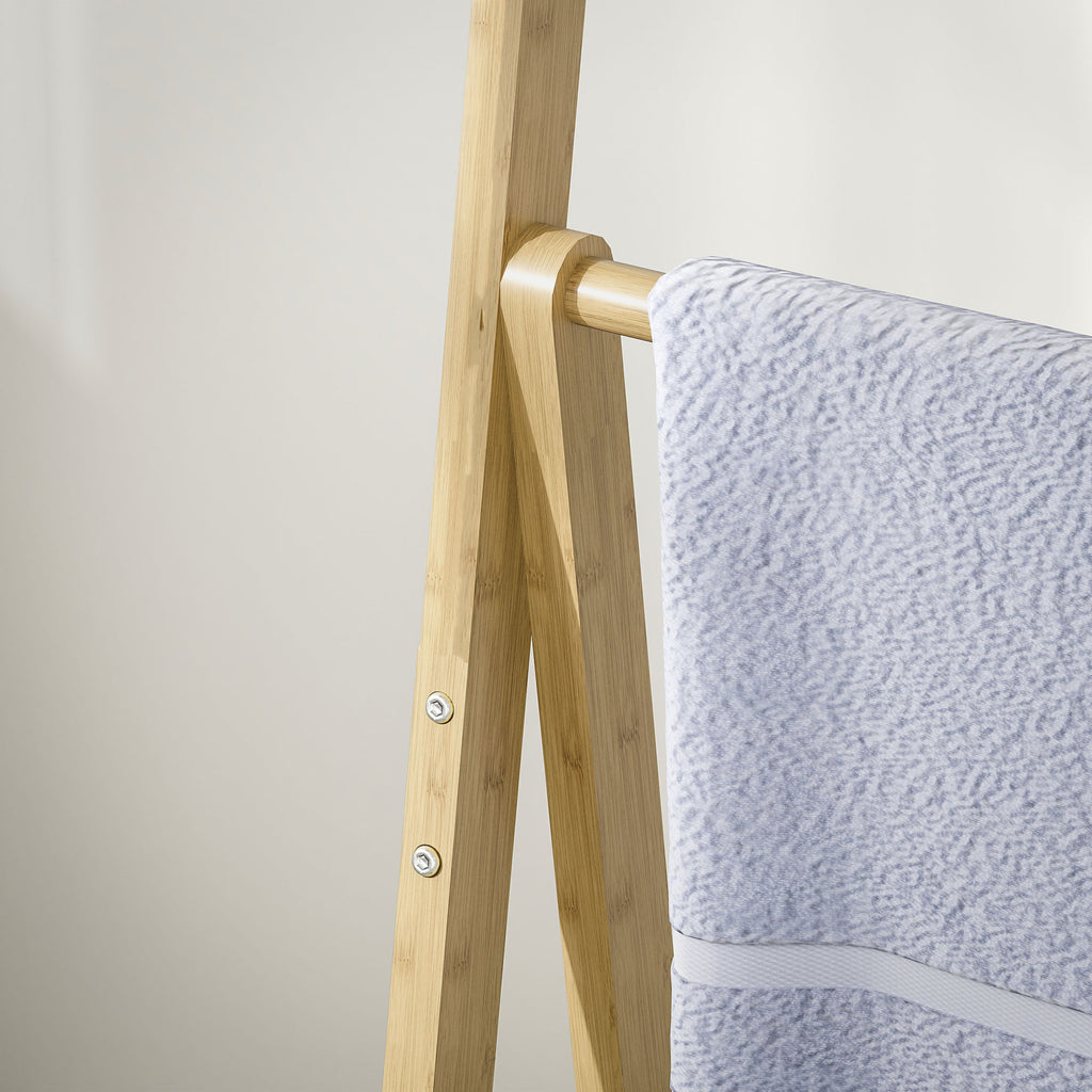 3 Shelf Bathroom Shelf with 3 Bar Towel Rack, Freestanding and Folding in Bamboo Wood