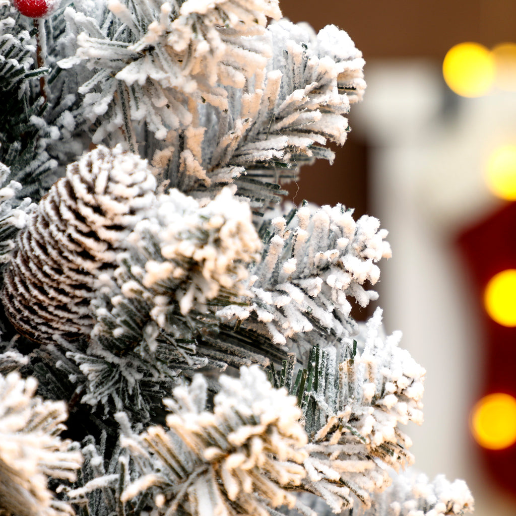 Small Christmas Tree 60cm Tall with 72 Snow-Covered Branches, Pine Cones and Red Berries, Green