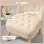 Velvet Lounge Chair with Padded and Quilted Seat with Buttons, 60x66x79 cm, Beige