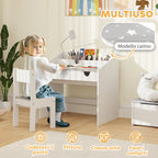 Children's Chair and Table Set for 3-6 Years Old with Organizer and Pull-Out Drawer, Grey Wood