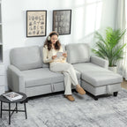 3-Seater Sofa Bed with Chaise and Storage Space, Linen-Effect Fabric, 197x129x85 cm, Grey and Black