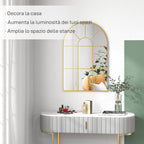 Arched Wall Mirror in Glass and Gold Metal with a Modern Style, 91x2x60 cm